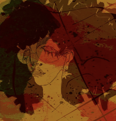 An illustration of Leah, a girl with an afro and wearing glasses. Her eye are closed. 